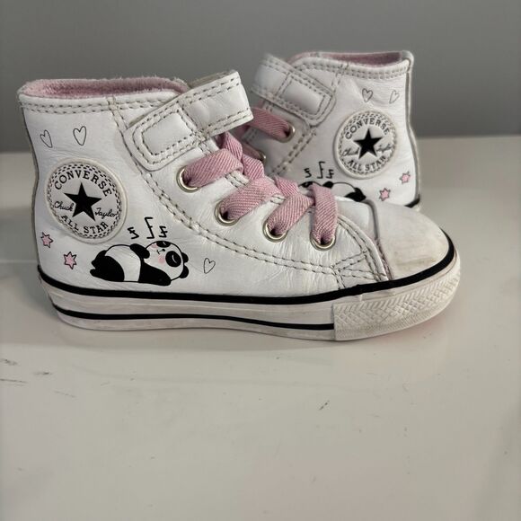 Converse All Star Panda Chuck Taylor Hi Top White Pink Toddler Girls Size 6 - Picture 6 of 8